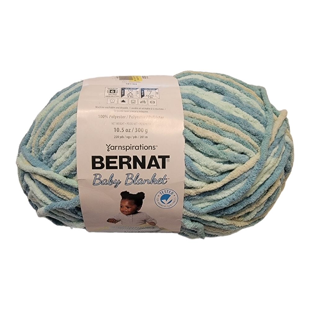 Bernat Baby Blanket Yarn 10.5oz Baby Blue Green New Super Bulky Chenille 220yds